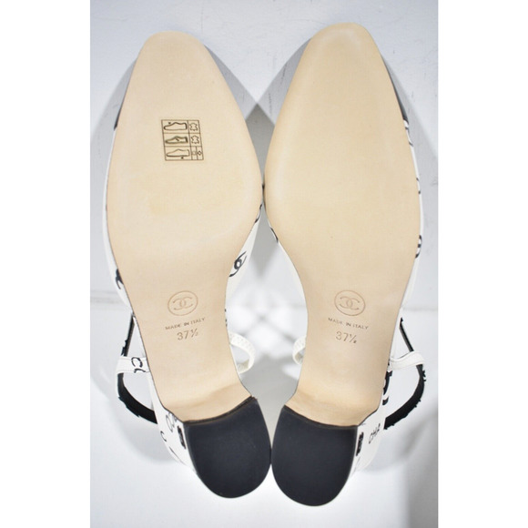 Chanel 23P Mademoisele Coco Sling White Black CC Logo Slingback Sandal Heel 37.5 - Picture 12 of 12